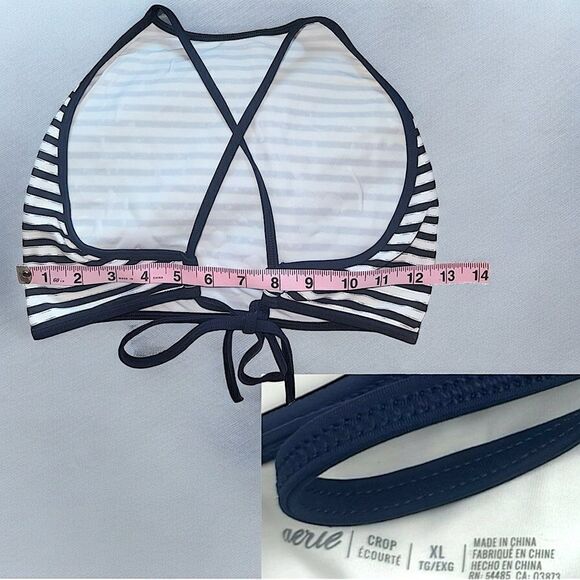 aerie Swimwear l Navy Blue/White Bathing Suit Top l Criss Cross Back l XL l EUC - Picture 3 of 7